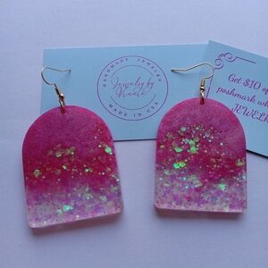 Hand Crafted Pink and Glitter Earrings